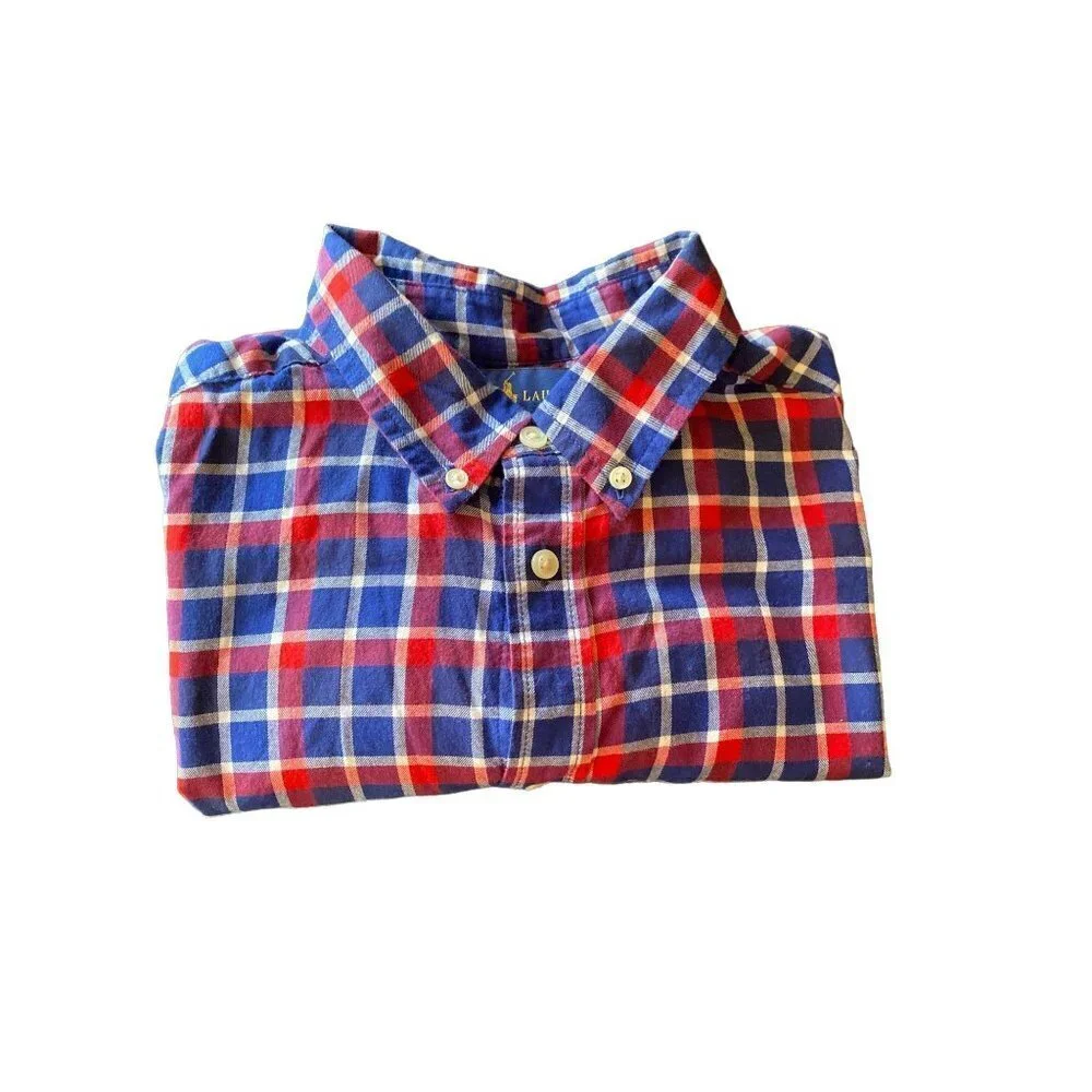 Ralph Lauren Boys XL Red‎ Blue Plaid Button Down Long Sleeve Shirt 18-20